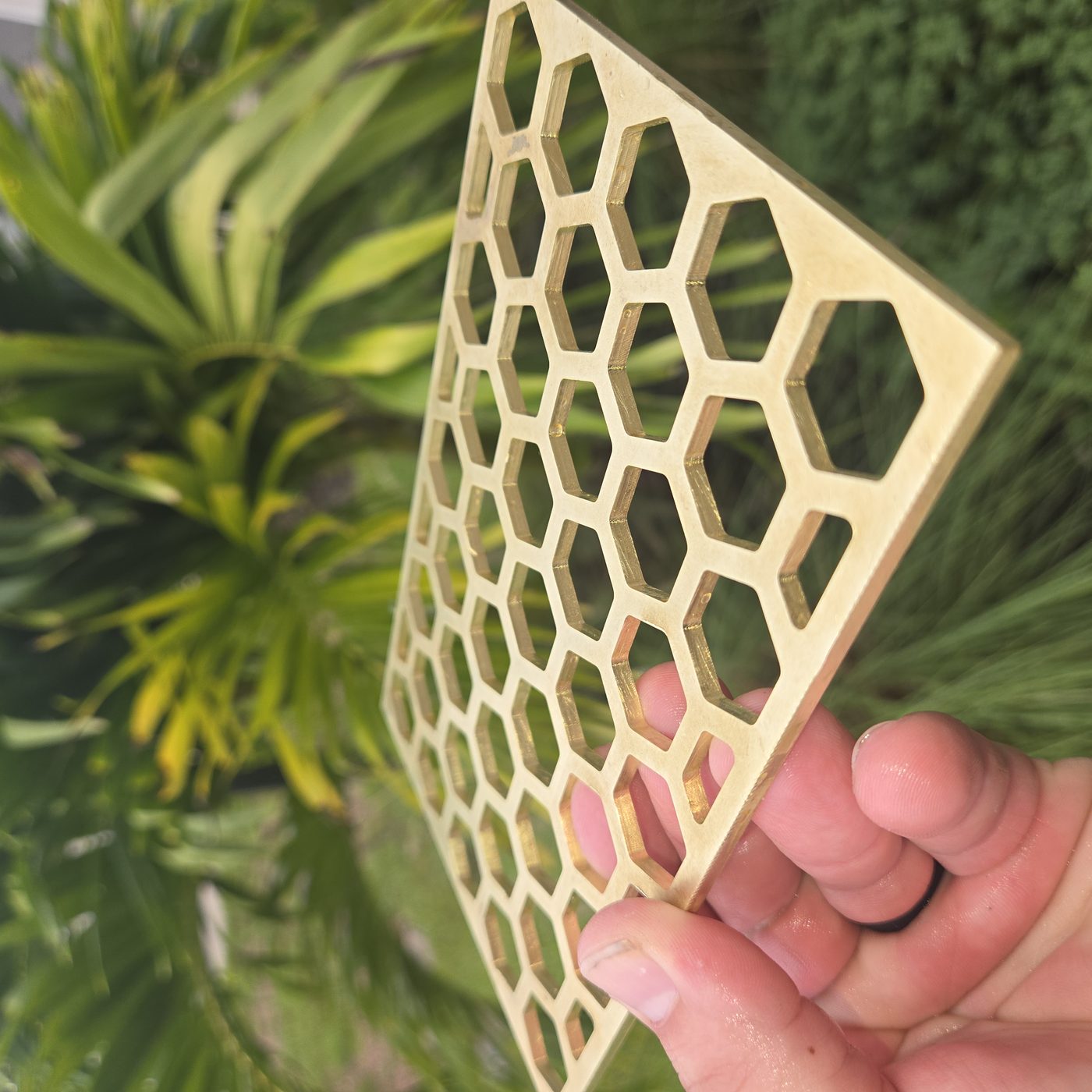 CNC-cut brass honeycomb panel