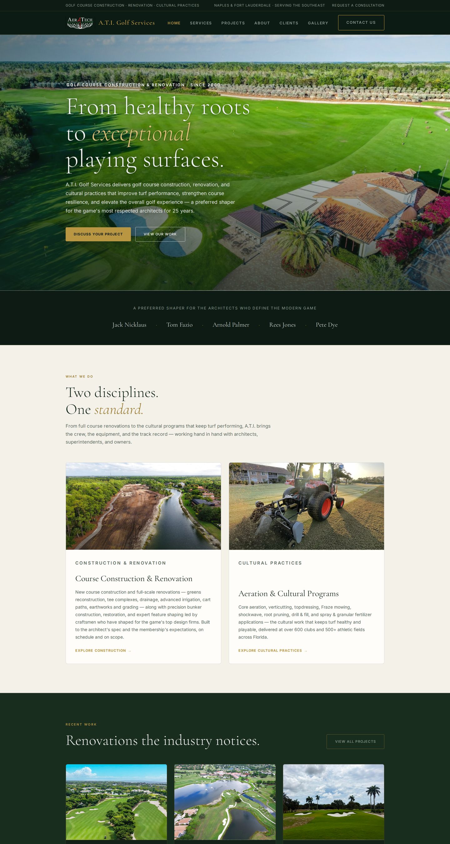 A.T.I. Golf Services website, desktop
