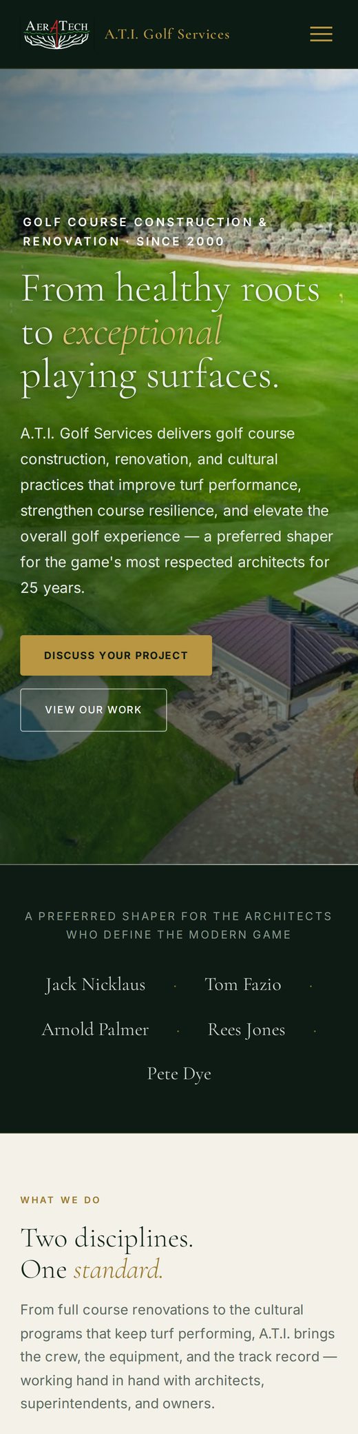 A.T.I. Golf Services website, mobile